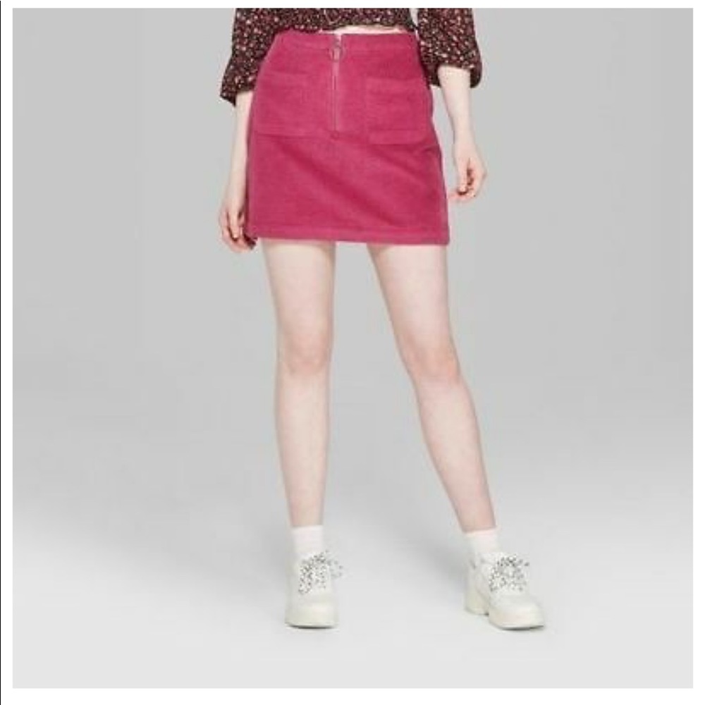 Fuchsia/ magenta ribbed corduroy mini skirt